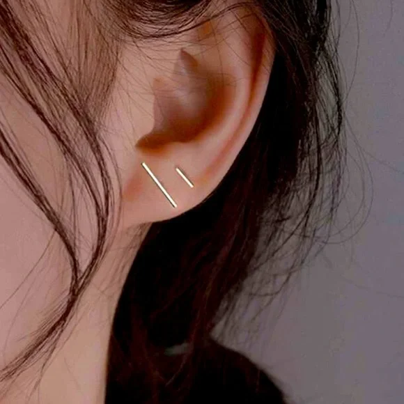 Minimalistic [SILVER] Simple Modern Bar Stud Set | 2 Pairs! - Picture 3 of 11